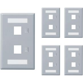 Tecmojo 2 Port Keystone Wall Plate, RJ45 Wall Plates for Keystone Jack, Gray, 5 Pack