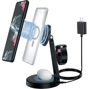 Wireless Charger for Samsung, 3 in 1 Wireless Charging Station for Samsung Galaxy S24/S23/S22/S21/Note 20 Series, Fast Mag-Safe Charging Stand/Dock for Galaxy Watch 7/6/5/5 Pro/4/3, Galaxy Buds+/Live