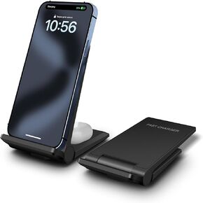 Wireless Charger, 2 in 1 Wireless Charging Stand Dock Foldable 20W Fast Charge for iPhone 16 15 Pro 14 13 12 11 Pro Max XS,AirPods, for Samsung Galaxy S24/S23/S22/S21/S20,Note20/10,Galaxy Buds,Black