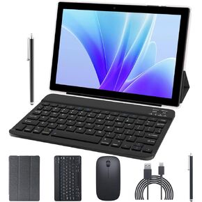 Android Tablet with Keyboard 10 inch 2 in 1 Tablets incldue Case Mouse Stylus, 3GB RAM 64GB ROM 1024GB Expand Quad-Core Tablet PC, 6000mAh Battery, 8MP Camera, 1280x800 FHD, WiFi, Google Certified