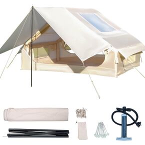 Inflatable Camping Tent with Pump, Upgraded Waterproof Windproof Glamping Blow Up Tent, Easy Setup 4 Season Air Cabin House with Mesh Windows & Door,4-6 Persons