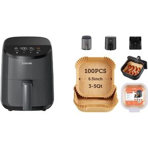 COSORI Small Air Fryer Oven 2.1 Qt, 4-in-1 Mini Airfryer, Space-saving & Low-noise, Nonstick and Dishwasher Safe Basket, 30 In-App Recipes & Air Fryer Liners, 100 PCS Square Disposable Paper Liners