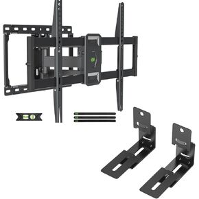 USX MOUNT Full Motion TV Wall Mount for Most 42-86 inch TV，Soundbar Mount for Samsung, Sony, LG, Vizio, Bose, Onn & More Sound Bar Mounts-Universal Soundbar Mounting Bracket Under TV