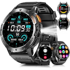 Military Smart Watches for Men with Bluetooth Call, 1.43" AMOLED Waterproof Smartwatch with Flashlight, 111 Sport Modes, 530mAh Heart Rate/SpO2/Sleep Monitor Fitness Tracker for Android iOS