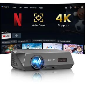 Smart Projector 4K Daylight,Netflix Certified,ToF Auto Focus,1500ANSI High Lumen,Ultra HD Home Outdoor Movie Gaming Projector with WIFI Bluetooth,Android TV 11.0,Google Voice,NFC Casting,Dolby Audio