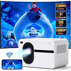 Projector with Wifi and Bluetooth, Native 1080P 15000L Mini Projector Home Theater Video Projector, Portable Projector Compatible with iOS/Android PC/TV Stick/HDMI/USB/AV（White)