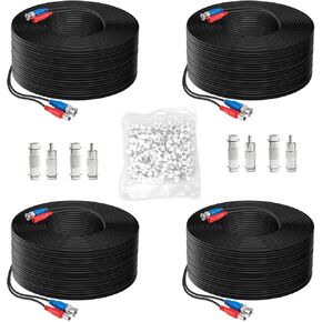 OOSSXX (4×150 Feet) Video Power Cable BNC Extension Outdoor Wired Surveillance Camera All-in-One Cables for CCTV Security Cameras DVR System with 4xBNC Connectors and 4xRCA Adapters,Black