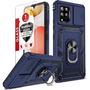LeYi for Samsung Galaxy A42 5G Phone Case, Samsung Galaxy A42 Case with Slide Camera Cover + Glass Screen Protector, Military-Grade Cell Android Case Cover with Metal Ring Kickstand for A 42 5G, Black