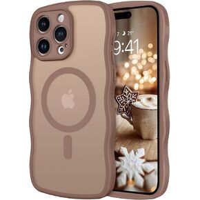 Telaso for iPhone 15 Pro Max Case, Compatible with Magsafe Wave Frame Design Translucent Matte Back Silicone Bumper Protective Magnetic Phone Case iPhone 15 Pro Max for Women Girls, Brown