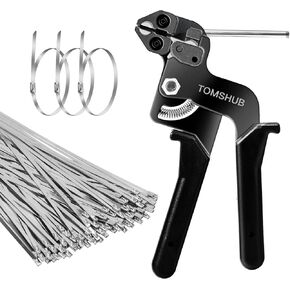 Stainless Steel Cable Tie Gun With 100 Pcs 11.8 inch Metal Zip Ties & TOMSHUB 100 Pcs 11.8 inch Stainless Steel Cable Ties