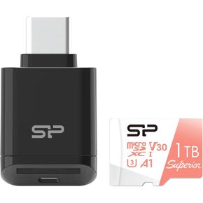 Silicon Power Micro SDXC UHS-I U3 1TB Memory Card Bundle with USB C Card Reader SPUAD1TC200