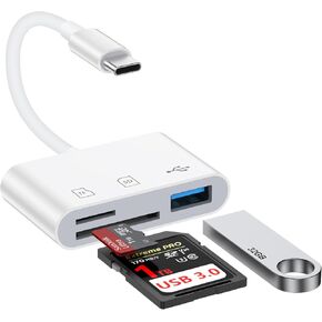 USB C SD Card Reader for iPhone 16 Pro/16Pro Max/16/16Plus, 3 in 1 Type C Digital Camera Adapter Micro SD Memory Card Reader for Samsung, MacBook, iPad Pro, Chromebook, Camera, USB C Type C Devices