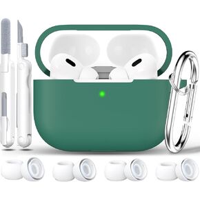 RFUNGUANGO Compatible with airpods pro 2 case (2023/2022/2019), Soft Silicone Protection AirPod Pro Case Cover(USB-C/Lightning Cable) with Cleaner kit&EarTips,Black