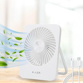 Crethinkaty Small Desk Fan, Hanging Mini Fan, 2500mAh Rechargeable USB Fan Battery Powered, 4 Speeds, Cooling Fan Portable, Long Working Time About 4-12 Hours - White