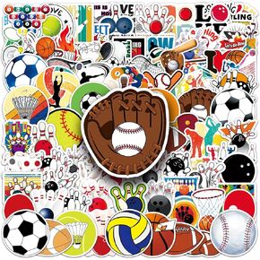 100 PCS Sports Stickers Bowling Basketball Football Water Bottle Stickers Perfect for Sports Party Favors for Kids Teens