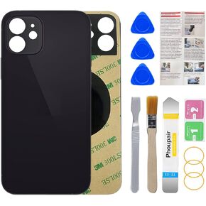 Back Glass Replacement Compatible with iPhone 12 6.1-Inches with Repairing Kit and Installation Instruction (Black)