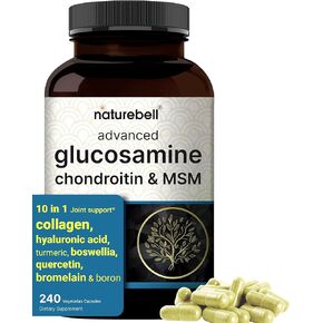 Advanced Glucosamine Chondroitin MSM Supplement, 240 Capsules | 10-in-1 Joint Support Complex – with Hyaluronic Acid, Collagen, Turmeric, Boswellia, & More – Non-GMO