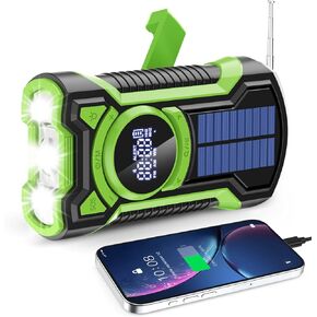 IPX5 Waterproof Emergency Weather Radio, Bluetooth Portable AM/FM/NOAA Hand Crank Radio Solar Charging, with Flashlight and 5000mAh Cell Phone Charger, USB or Battery Powered Radio with SOS Alarm