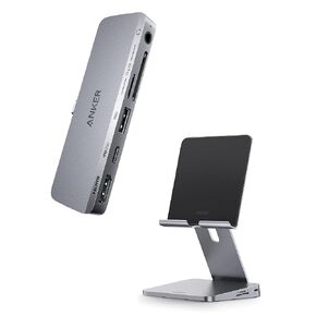 Anker USB C Hub for iPad (Gray), 6-in-1 with 4K HDMI & Foldable Tablet Stand