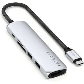 Satechi 6 in 1 USB C Hub Multiport Adapter with 4K HDMI, 100W PD Charging, 2X USB-A Data Ports, Micro/SD Card Readers for MacBook, Windows - Silver