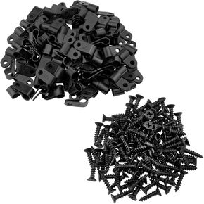 1/4 Inch Plastic R-Type Black Cable Clamp Wire Fence Clips Nylon A-Clip Plastic P Fasteners Clips Clamp with Mounting Screws 120 Sets