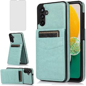 Asuwish Phone Case for Samsung Galaxy A13 5G with Tempered Glass Screen Protector Credit Card Holder Wallet Cover Stand Leather Cell Accessories Gaxaly A13 G5 Galaxies 13A SM A136U Women Men Blue