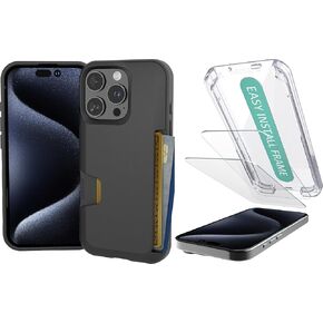 Smartish iPhone 16 Pro Wallet Case + 2-Pack Tempered Glass Screen Protector Bundle - Wallet Slayer + Tuff Sheet - Protective Case Wallet with Crystal Clear Screen Protection - Black
