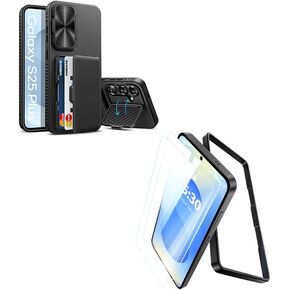 for Samsung Galaxy S25+ Plus Case Wallet with 2 Pack Screen Protector [Military Grade Shatterproof & 9H Hardness] Tempered Glass for Samsung S25 Plus 6.7",Black
