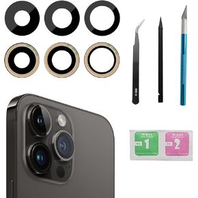 3pcs/Set Rear Camera Lens Covers Replacement for iPhone 14 Pro Max, Back Glass Lens Cover Replacement with Pre-Installed Adhesive + Repair Tool Kit, Anti-Lens Scratch & Waterproof