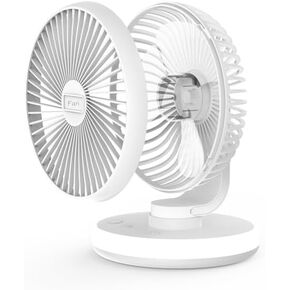 Small Desk Fan, Portable Travel with 3000mAh Battery, USB Rechargeable Desktop oscillating head nightlight fan 4-speed wind speed 90°-180° elevation wind direction adjustment function