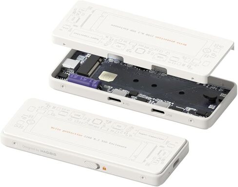 Hagibis M.2 NVMe SSD Enclosure, Write Protect USB C 3.2 Gen2 10Gbps to M.2 External Hard Drive Enclosure with 100W PD, USB2.0, Super-Capacitor for iPhone 16 15 Pro Max MacBook Pro (White) in Kuwait