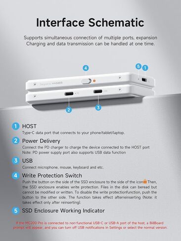 Hagibis M.2 NVMe SSD Enclosure, Write Protect USB C 3.2 Gen2 10Gbps to M.2 External Hard Drive Enclosure with 100W PD, USB2.0, Super-Capacitor for iPhone 16 15 Pro Max MacBook Pro (White) in Kuwait
