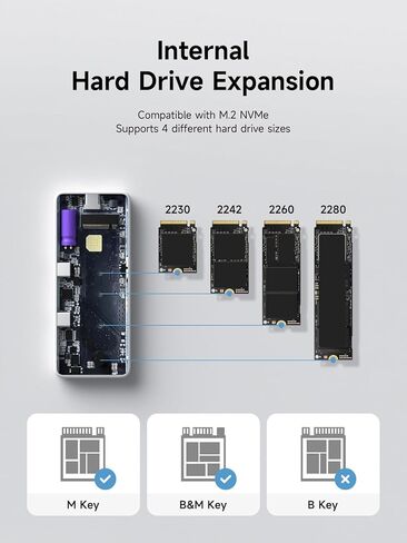 Hagibis M.2 NVMe SSD Enclosure, Write Protect USB C 3.2 Gen2 10Gbps to M.2 External Hard Drive Enclosure with 100W PD, USB2.0, Super-Capacitor for iPhone 16 15 Pro Max MacBook Pro (White) in Kuwait