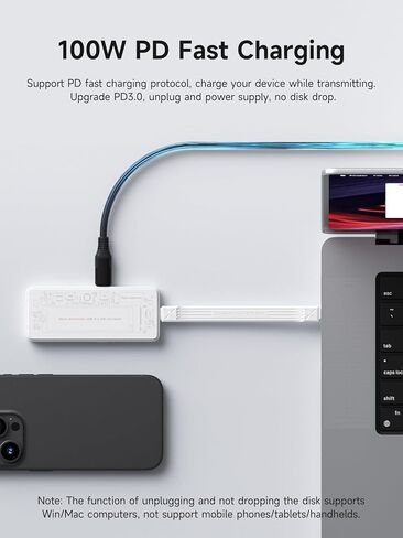 Hagibis M.2 NVMe SSD Enclosure, Write Protect USB C 3.2 Gen2 10Gbps to M.2 External Hard Drive Enclosure with 100W PD, USB2.0, Super-Capacitor for iPhone 16 15 Pro Max MacBook Pro (White) in Kuwait