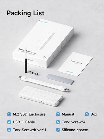 Hagibis M.2 NVMe SSD Enclosure, Write Protect USB C 3.2 Gen2 10Gbps to M.2 External Hard Drive Enclosure with 100W PD, USB2.0, Super-Capacitor for iPhone 16 15 Pro Max MacBook Pro (White) in Kuwait