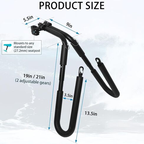 Portable Bicycle Surfboard Racks, Aluminum Alloy Surfboard Rack and Holder with Mounting Hardware, Easy Assembly for Motorcycle, Mopeds and E-Bikes, Black, KVG-IL0-E07901 in Saudi Arabia