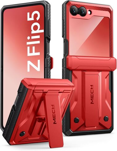 TONGATE for Z Flip 5 Case with Kickstand & Belt-Clip, [Hinge Protection Cover][Bulit-in Screen Protector] Military Grade Shockproof Phone Case for Samsung Galaxy Z Flip 5 5g 2023, Red in Saudi Arabia