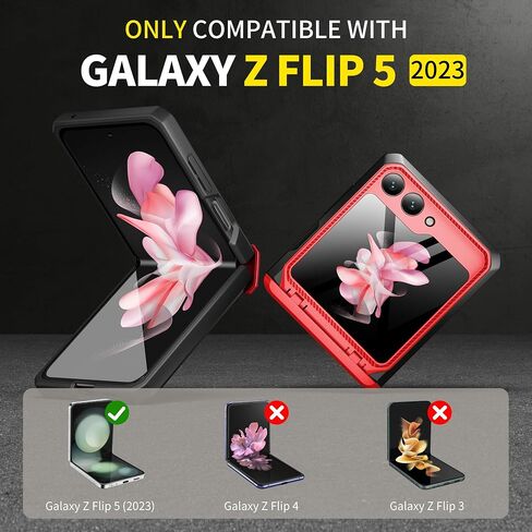 TONGATE for Z Flip 5 Case with Kickstand & Belt-Clip, [Hinge Protection Cover][Bulit-in Screen Protector] Military Grade Shockproof Phone Case for Samsung Galaxy Z Flip 5 5g 2023, Red in Saudi Arabia