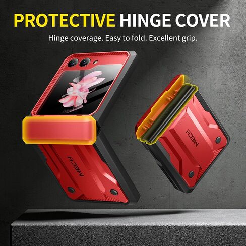 TONGATE for Z Flip 5 Case with Kickstand & Belt-Clip, [Hinge Protection Cover][Bulit-in Screen Protector] Military Grade Shockproof Phone Case for Samsung Galaxy Z Flip 5 5g 2023, Red in Saudi Arabia