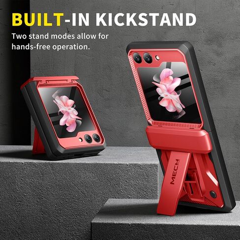 TONGATE for Z Flip 5 Case with Kickstand & Belt-Clip, [Hinge Protection Cover][Bulit-in Screen Protector] Military Grade Shockproof Phone Case for Samsung Galaxy Z Flip 5 5g 2023, Red in Saudi Arabia