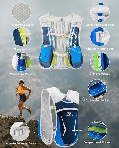 ترطيب الجري للرجال نساء ، حقائب ظهر مائية خفيفة الوزن 5L مع 1.5 لتر من المثانة المائية المقاومة للتسرب ، وسترة الترطيب لركوب الماراثون الركض المشي لمسافات طويلة in Kuwait