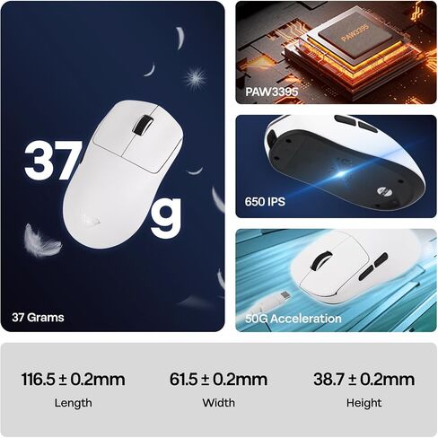 EPOMAKER Aula SC800 Wireless Gaming Mouse, 37g Lightweight, Adjustable 26,000 DPI, 8k Polling Rate, PAW3395, Programmable Buttons, On-Board Memory, 250mAh Battery, PC/MAC/Linux (White) in Saudi Arabia