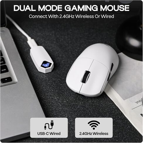 EPOMAKER Aula SC800 Wireless Gaming Mouse, 37g Lightweight, Adjustable 26,000 DPI, 8k Polling Rate, PAW3395, Programmable Buttons, On-Board Memory, 250mAh Battery, PC/MAC/Linux (White) in Saudi Arabia