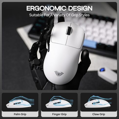 EPOMAKER Aula SC800 Wireless Gaming Mouse, 37g Lightweight, Adjustable 26,000 DPI, 8k Polling Rate, PAW3395, Programmable Buttons, On-Board Memory, 250mAh Battery, PC/MAC/Linux (White) in Saudi Arabia
