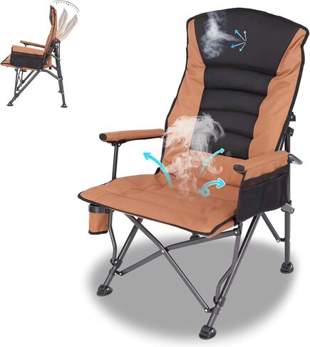 Camping Chairs,Adjustable Backrest Chair,Oversized Lawn Chair Supports 350lbs,Out Door Folding Chairs with Side Pockets and Cup Holder,Ideal for Beach,Fishing,Camping,Patio Relaxation in Kuwait