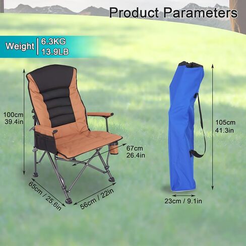 Camping Chairs,Adjustable Backrest Chair,Oversized Lawn Chair Supports 350lbs,Out Door Folding Chairs with Side Pockets and Cup Holder,Ideal for Beach,Fishing,Camping,Patio Relaxation in Kuwait