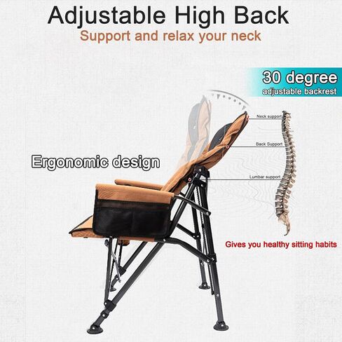 Camping Chairs,Adjustable Backrest Chair,Oversized Lawn Chair Supports 350lbs,Out Door Folding Chairs with Side Pockets and Cup Holder,Ideal for Beach,Fishing,Camping,Patio Relaxation in Kuwait