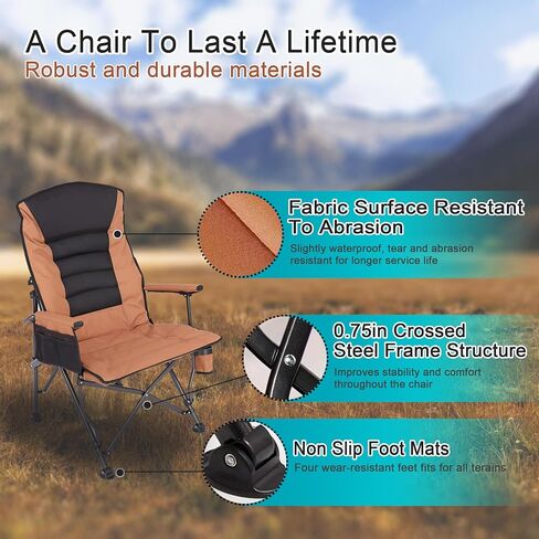 Camping Chairs,Adjustable Backrest Chair,Oversized Lawn Chair Supports 350lbs,Out Door Folding Chairs with Side Pockets and Cup Holder,Ideal for Beach,Fishing,Camping,Patio Relaxation in Kuwait