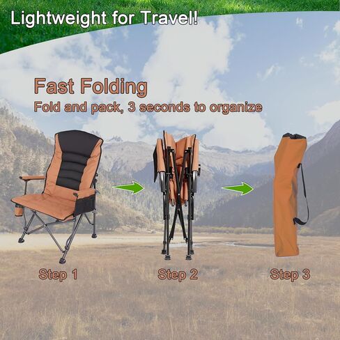 Camping Chairs,Adjustable Backrest Chair,Oversized Lawn Chair Supports 350lbs,Out Door Folding Chairs with Side Pockets and Cup Holder,Ideal for Beach,Fishing,Camping,Patio Relaxation in Kuwait