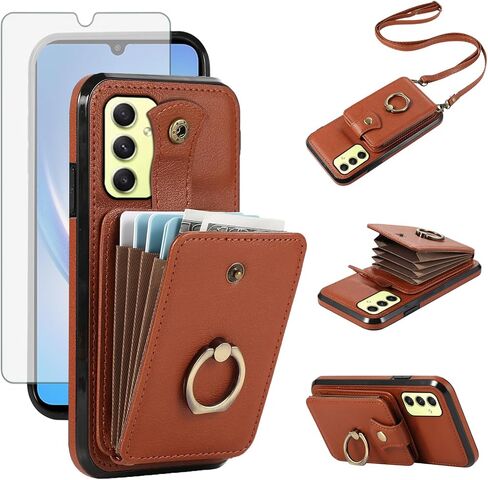 Asuwish Phone Case for Samsung Galaxy A16 5G/4G Wallet Cell Cover with Screen Protector and Crossbody Strap Ring Stand RFID Credit Card Holder Full Body Protective Leather A 16 Women Girls Black in Kuwait